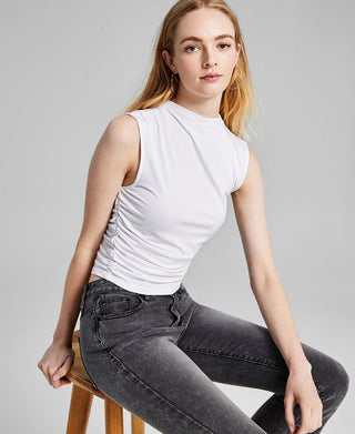 And Now This Women's Mock Neck Side Ruched Sleeveless Top White Size Medium