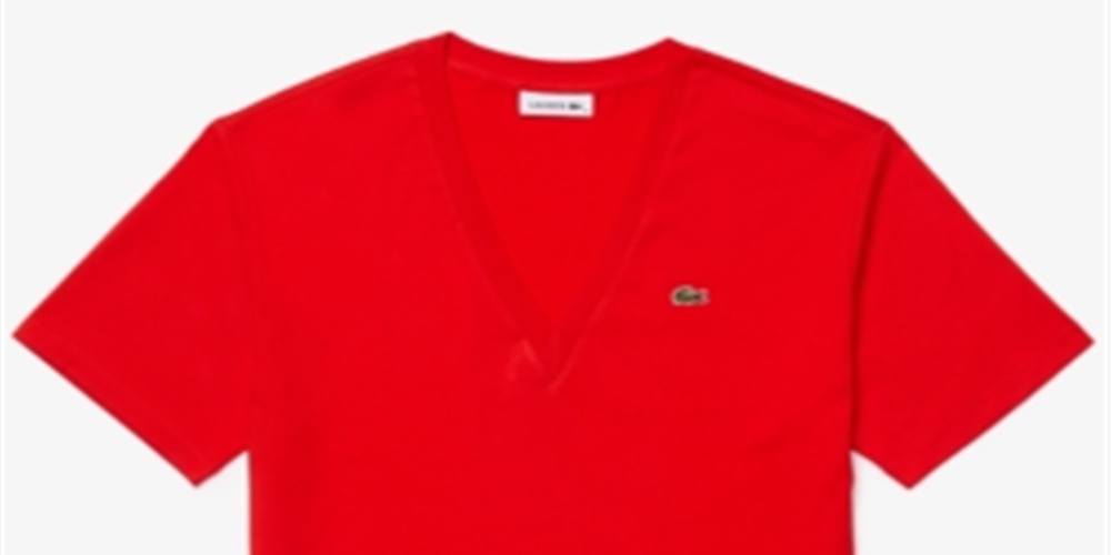 Lacoste Women's Relaxed Fit Solid Cotton Jersey V Neck T-Shirt Red Size 38