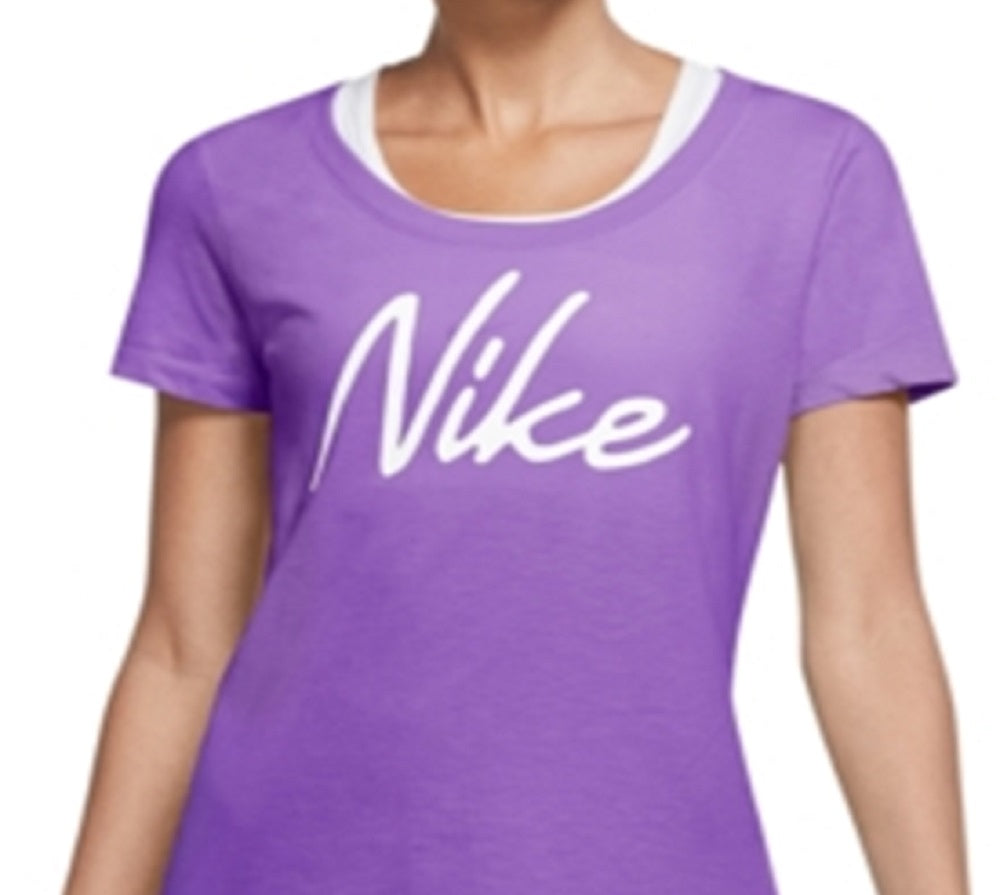 Nike Women's Dri Fit Script Logo Training T-Shirt Purple Size Large