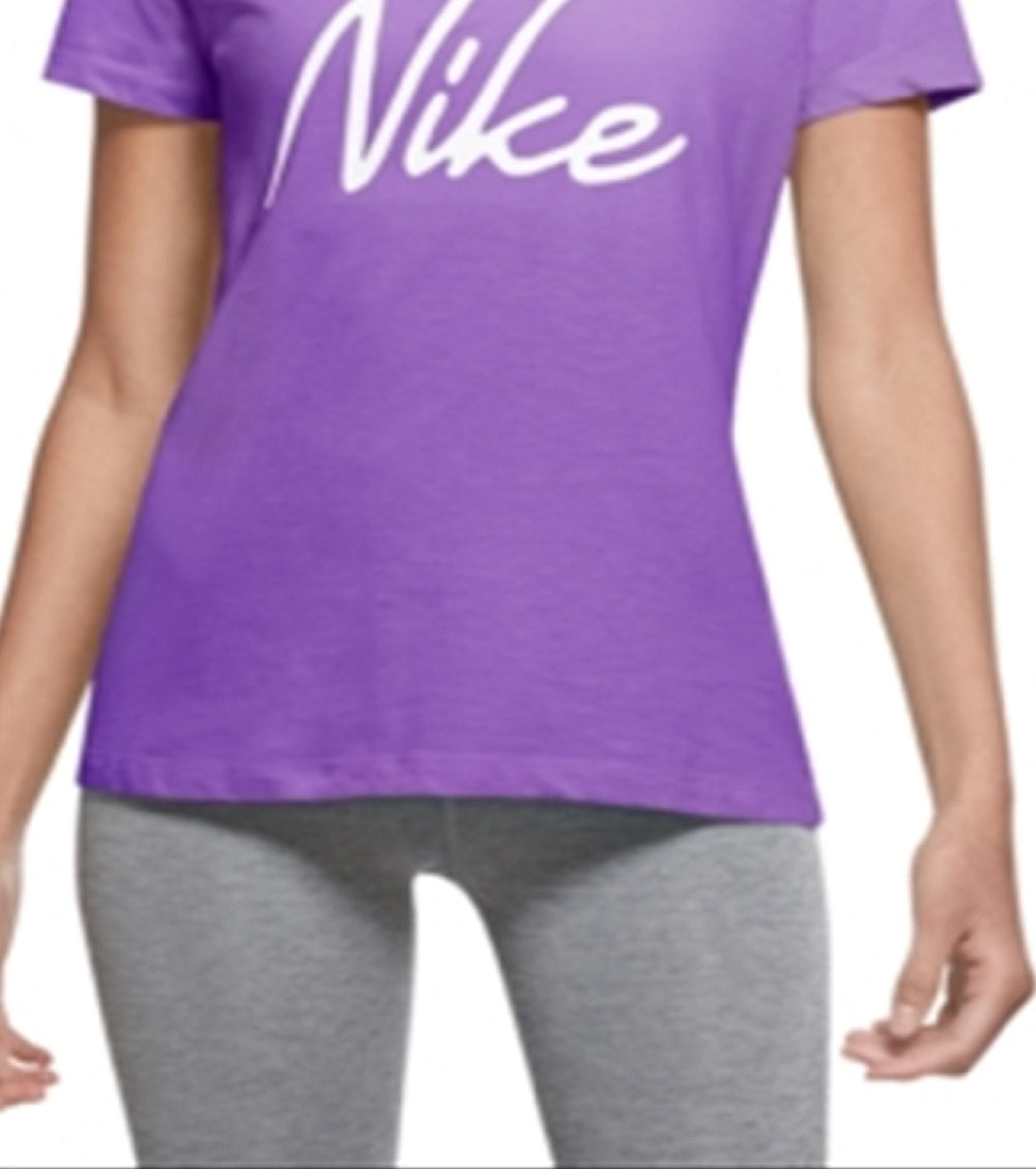 Nike Women's Dri Fit Script Logo Training T-Shirt Purple Size Large