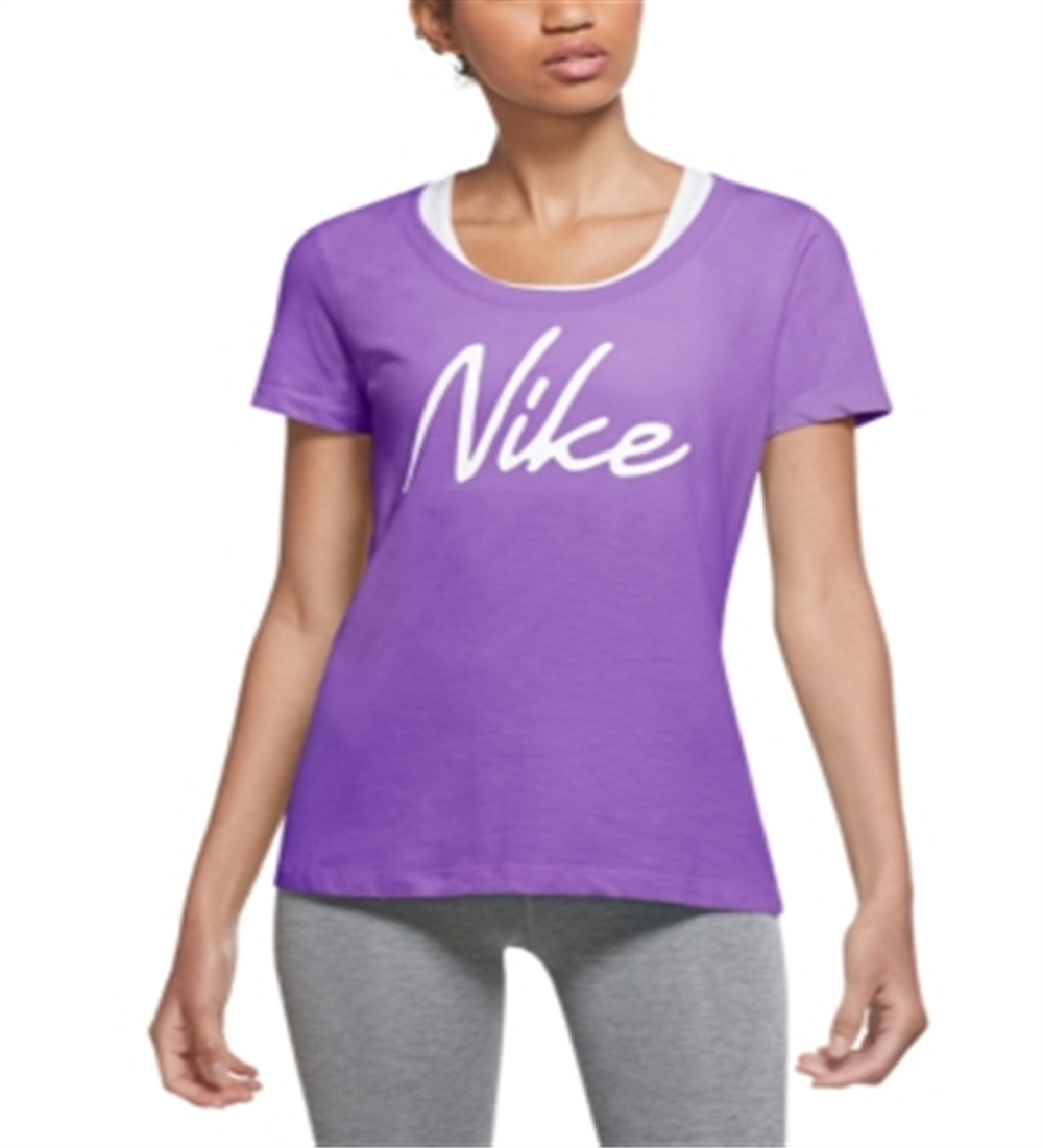 Nike Women's Dri Fit Script Logo Training T-Shirt Purple Size Large