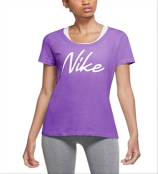 Nike Women's Dri Fit Script Logo Training T-Shirt Purple Size Large