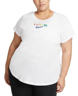 Nike Women's Dri Fit Rainbow Embroidered Logo T-Shirt White Size 2X