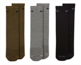Nike Men's Everyday Plus 3 pack Dri FIT Cushion Crew Training Socks Brown Size 8-12