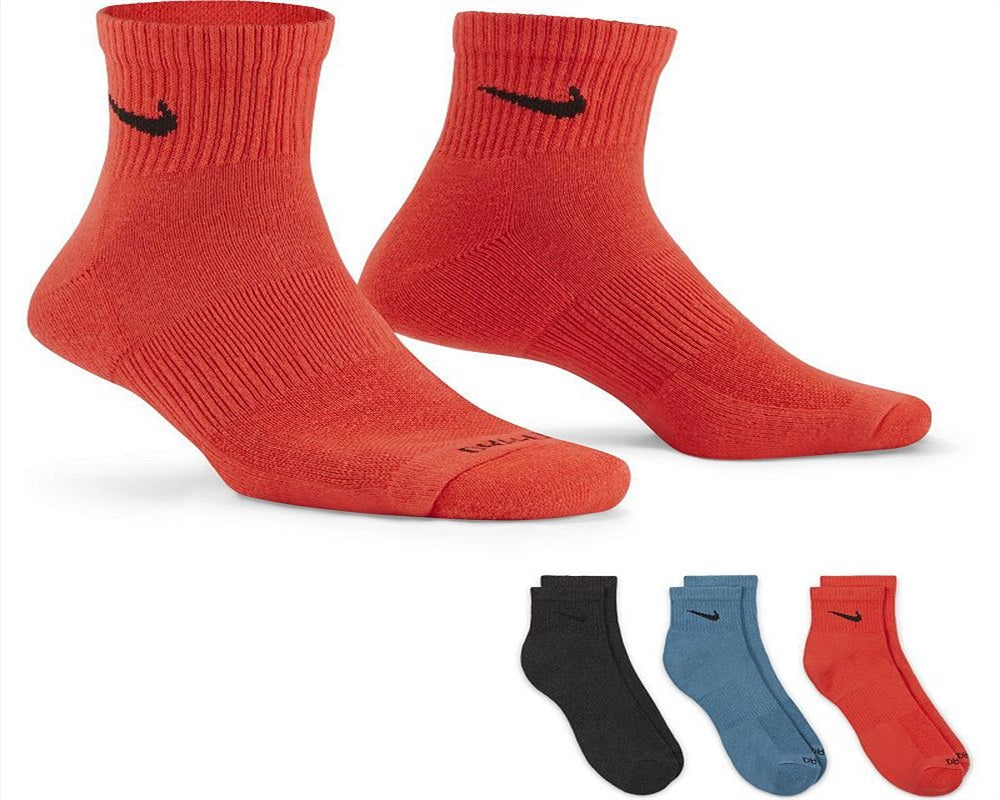 Nike Men's 3 Pack Everyday Cushion Ankle Training Socks Red Size Large