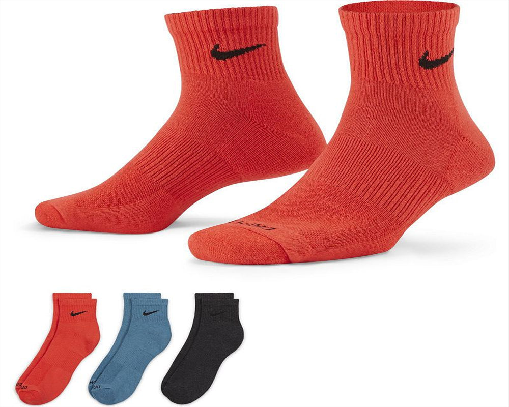 Nike Men's 3 Pack Everyday Cushion Ankle Training Socks Red Size Large