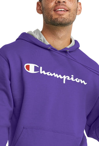Champion Men's Script Logo Powerblend Hoodie Purple Size Medium