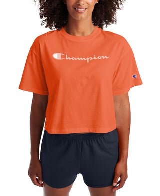 Champion Women's Logo Cropped T-Shirt Orange Size X-Small