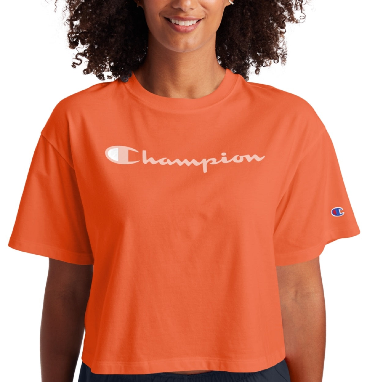 Champion Women's Logo Cropped T-Shirt Orange Size Large