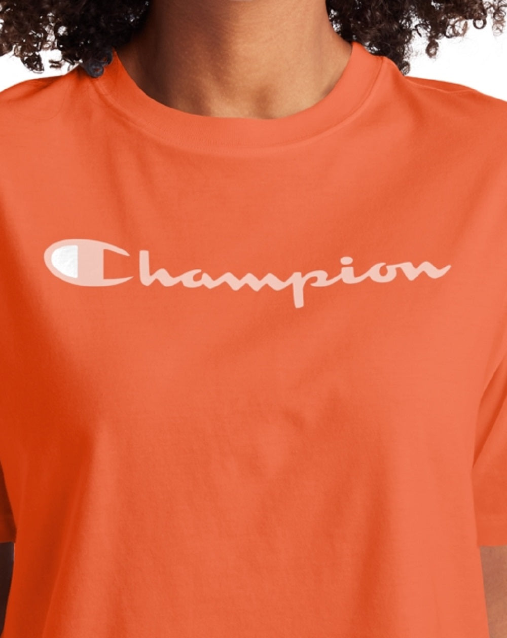 Champion Women's Logo Cropped T-Shirt Orange Size Large