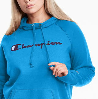 Champion Women's Powerblend Logo Hoodie Blue Size 2X
