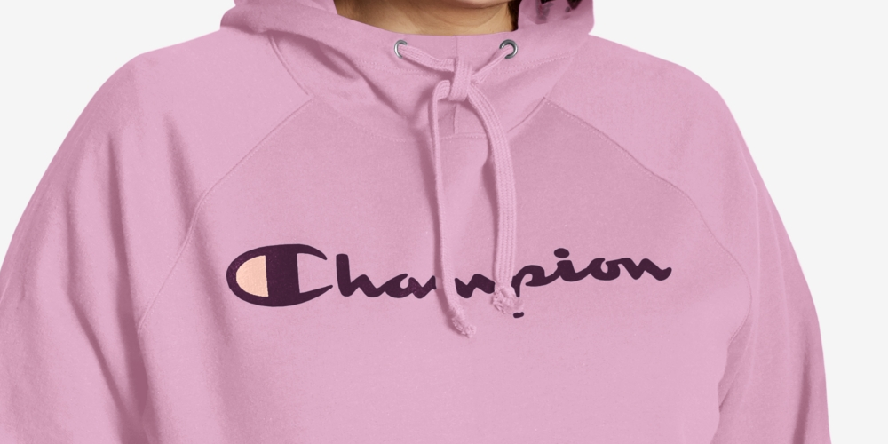 Champion Women's Powerblend Logo Hoodie Pink Size 1X