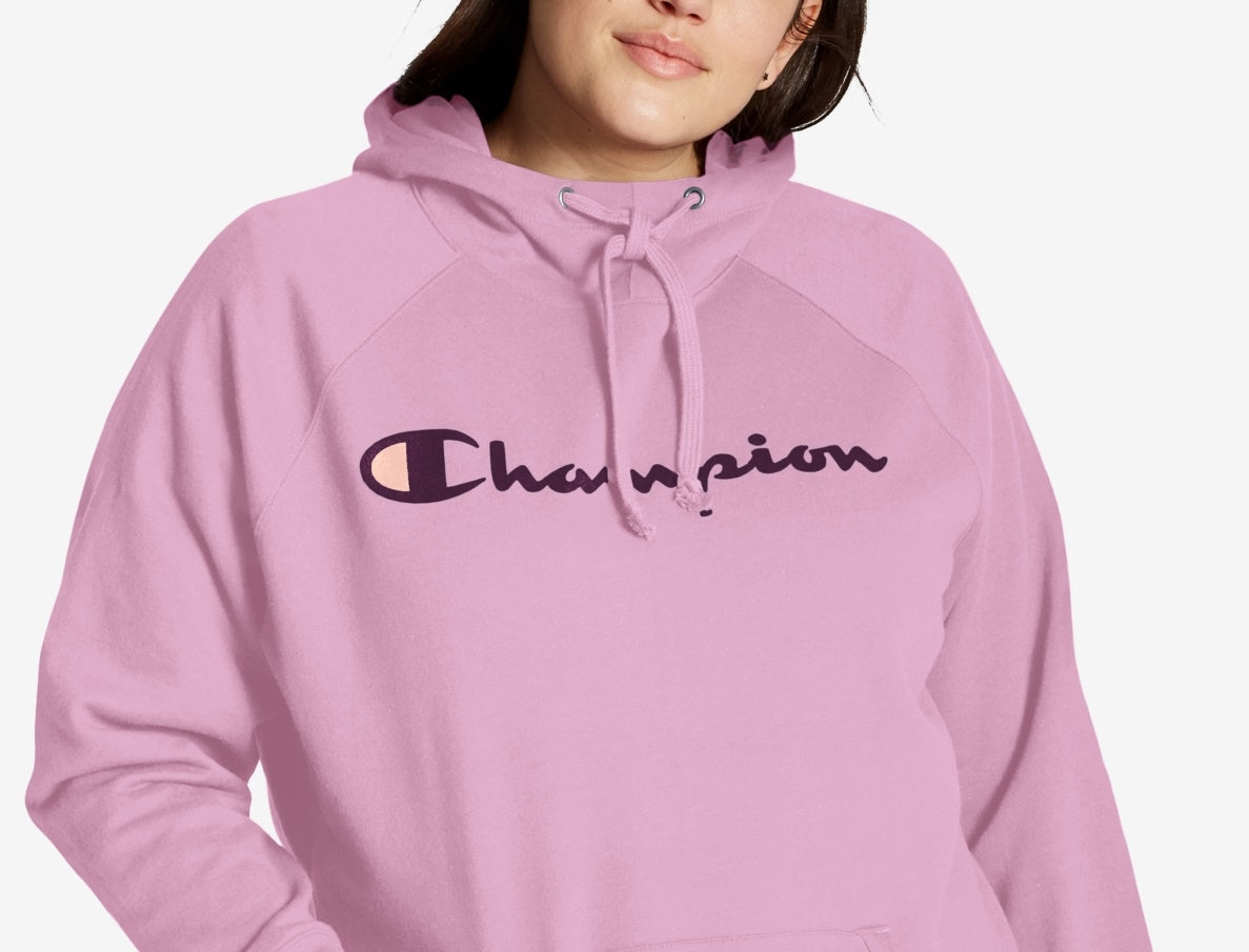 Champion Women's Powerblend Logo Hoodie Pink Size 2X