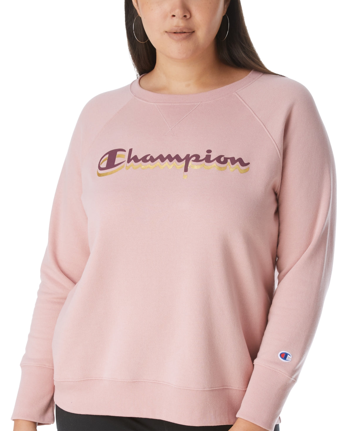 Champion Women's Plus Powerblend Logo Boyfriend Sweatshirt Pink Size 1X