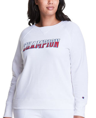 Champion Women's Logo Print Sweatshirt White Size 1X