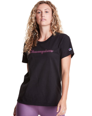 Champion Women's Houndstooth Script Logo Boyfriend Tee Black Size Small