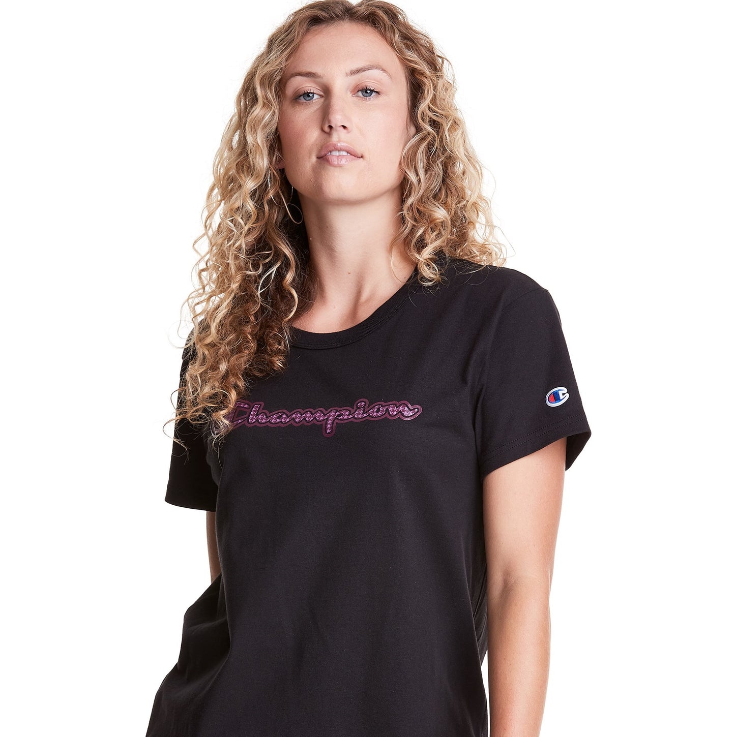 Champion Women's Houndstooth Script Logo Boyfriend Tee Black Size Small