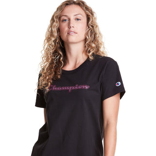 Champion Women's Houndstooth Script Logo Boyfriend Tee Black Size Small