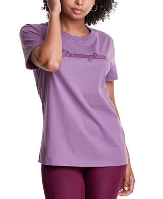 Champion Women's Boyfriend Tee Houndstooth Script Logo Tee Purple Size Small