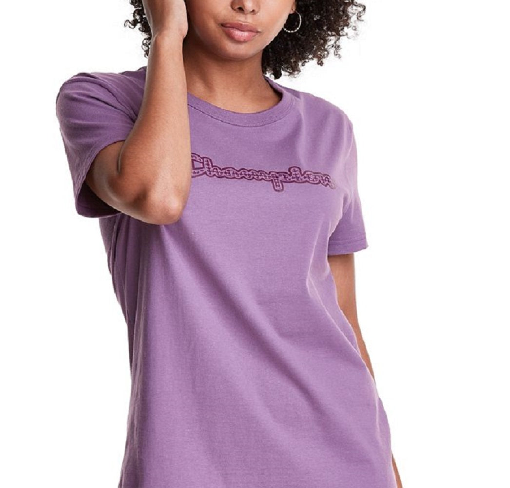 Champion Women's Boyfriend Tee Houndstooth Script Logo Tee Purple Size Small