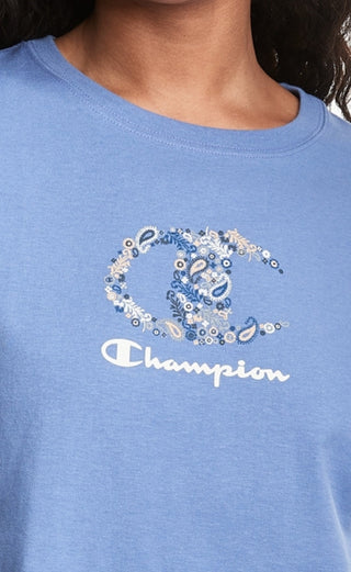 Champion Women's Crewneck Short Cropped Blue Size Large