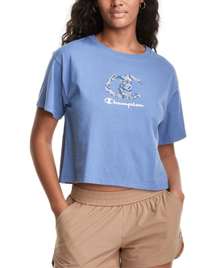 Champion Women's Crewneck Short Cropped Blue Size Large