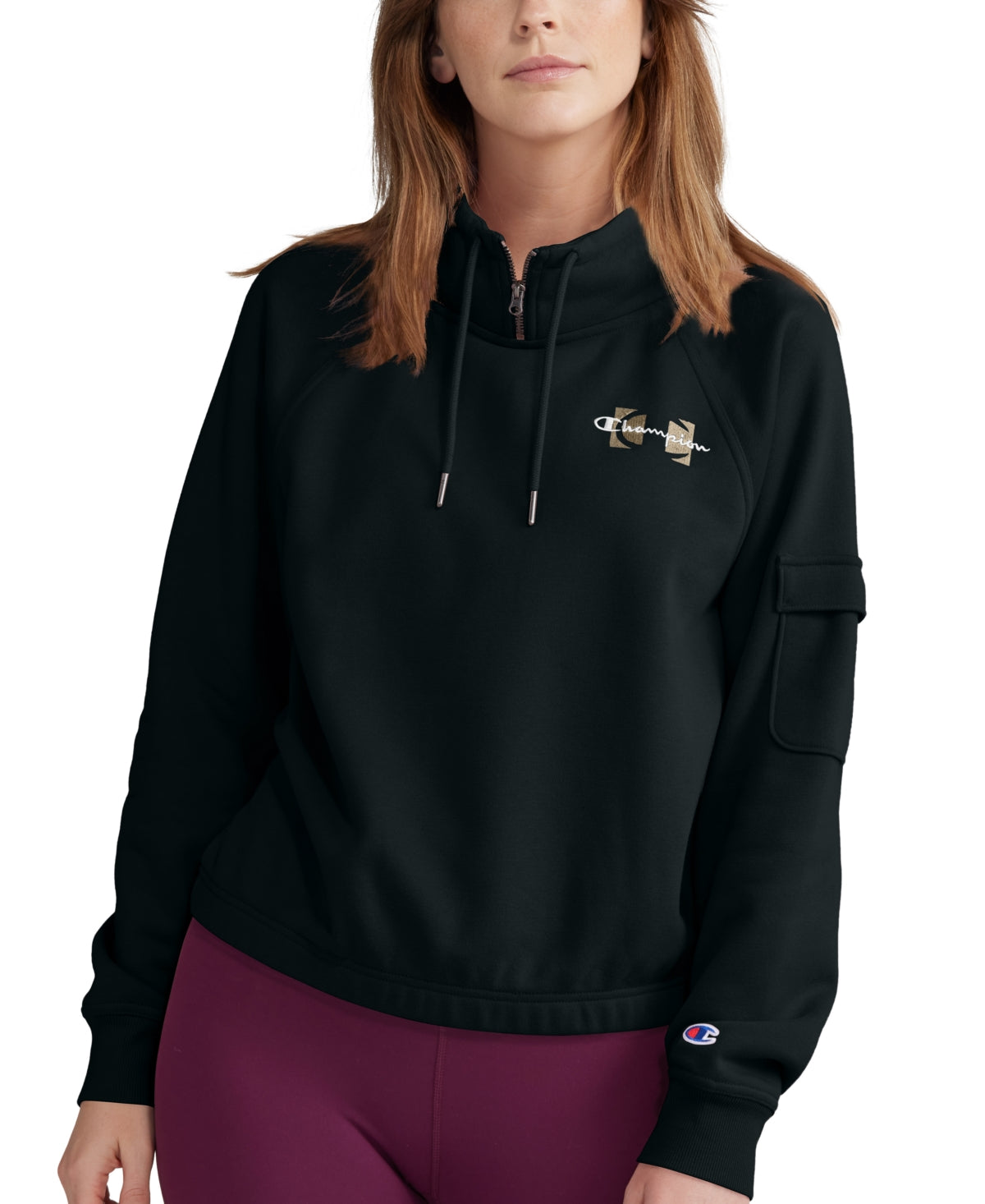 Champion Women's Campus Zip Neck Sweatshirt Black Size Large