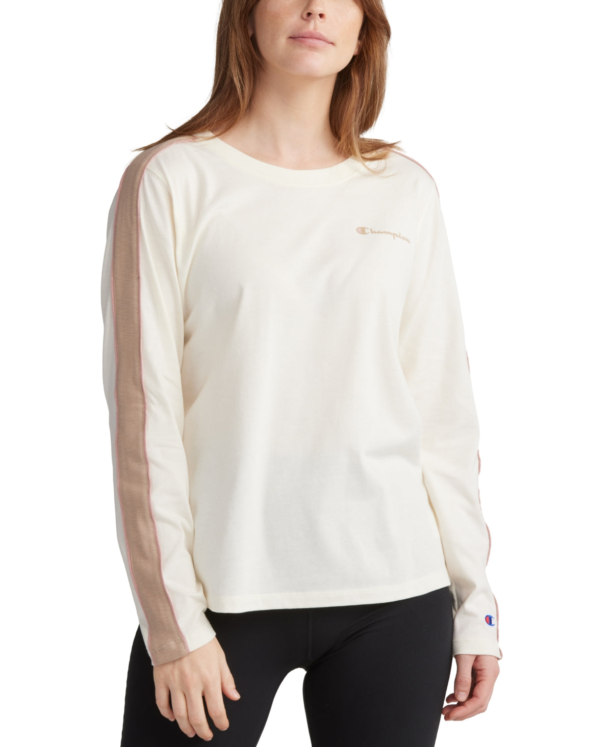 Champion Women's Campus Cotton Colorblocked Long Sleeve T-Shirt Brown Size Small