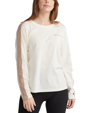 Champion Women's Campus Cotton Colorblocked Long Sleeve T-Shirt Brown Size Small