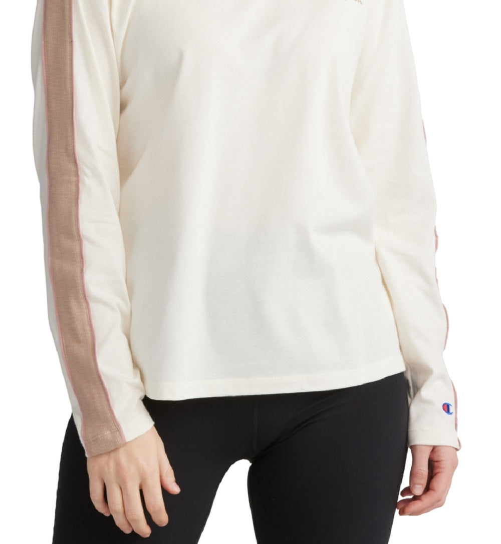 Champion Women's Campus Cotton Colorblocked Long Sleeve T-Shirt Brown Size Small