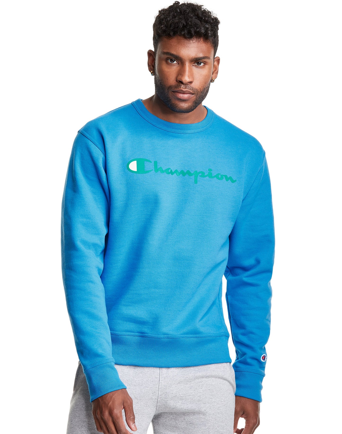 Champion Men's Powerblend Fleece Logo Sweatshirt Blue Size XXL