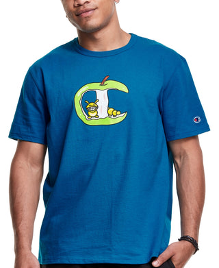 Champion Men's Apple Core Logo Graphic T-Shirt Blue Size Large