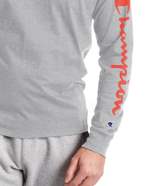 Champion Men's Graphic Logo Long Sleeve Logo T-Shirt Gray Size Small