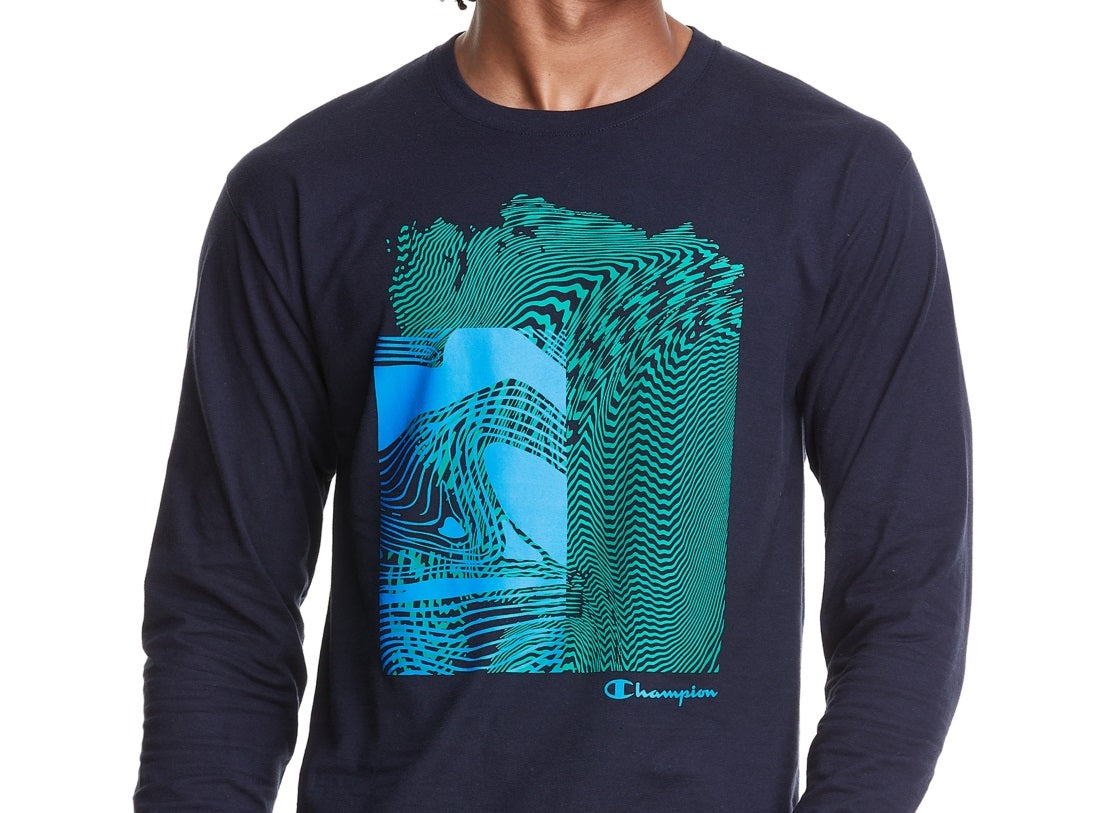 Champion Men's Abstract Graphic T-Shirt Blue Size Medium