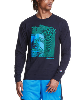 Champion Men's Abstract Graphic T-Shirt Blue Size Medium