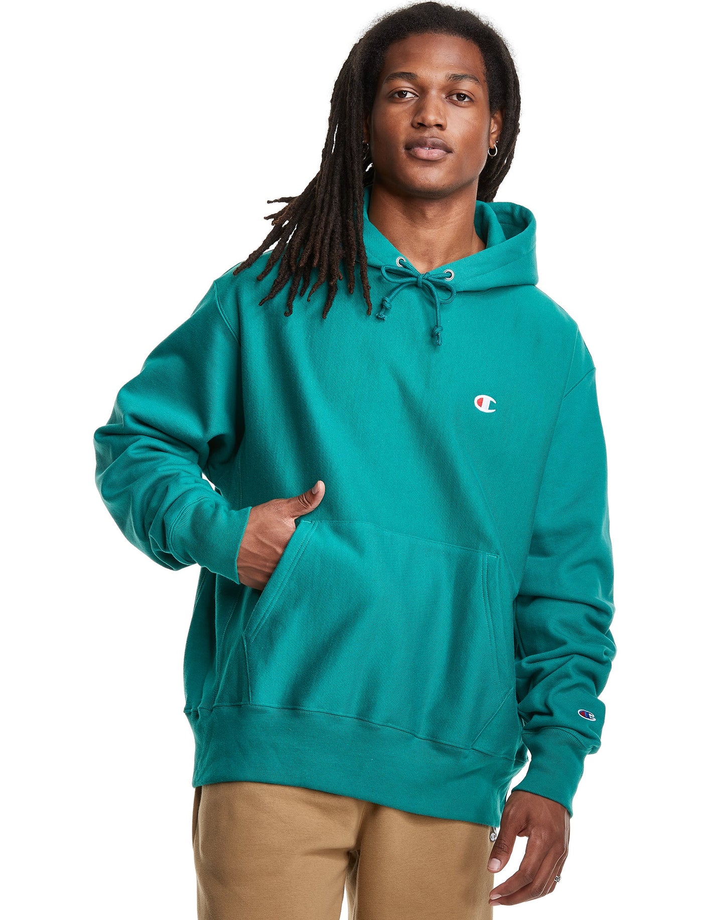 Champion Men's Reverse Weave C Logo Chlorophyll Hoodie Green Size Large