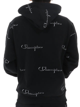 Champion Men's All Over Logo Hoodie Black Size X-Large