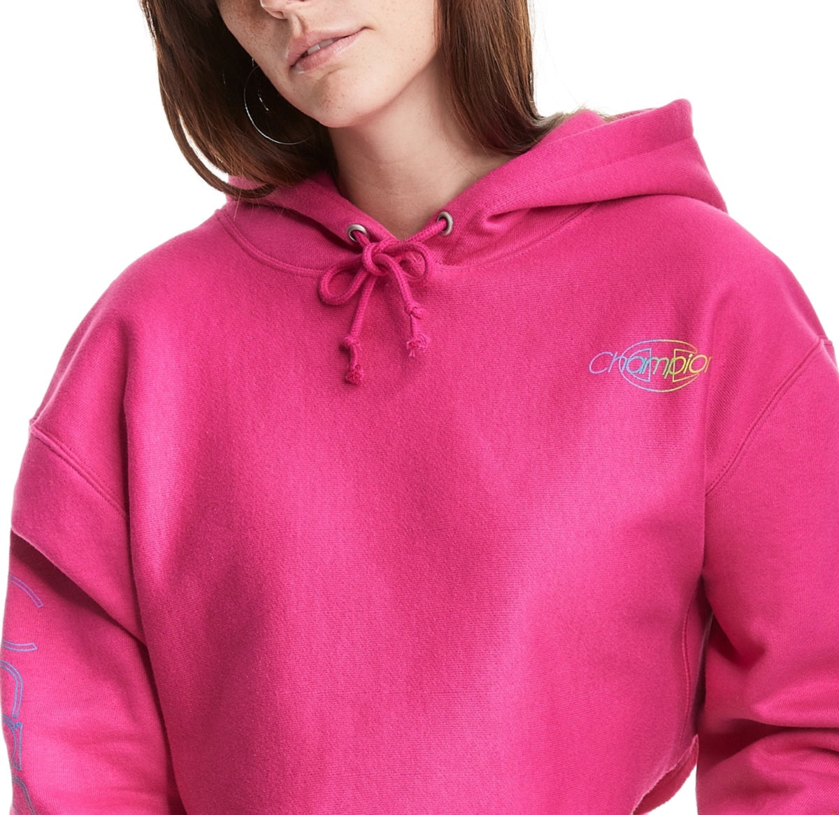Champion Women's Cropped Logo Hoodie Pink Size X Small