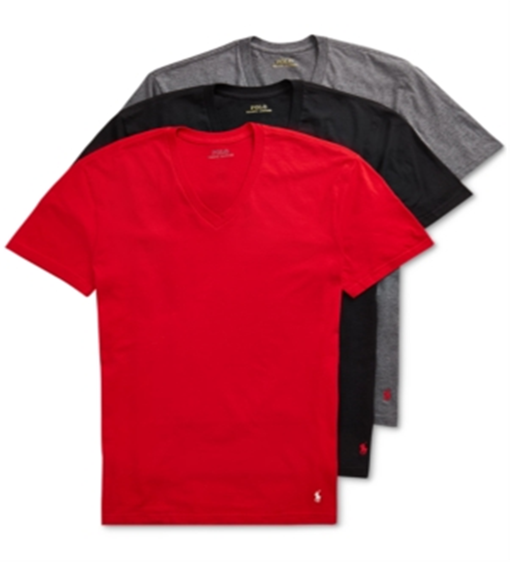 Polo Ralph Lauren Men's V Neck 3 Pack T-Shirts Red Size X-Large