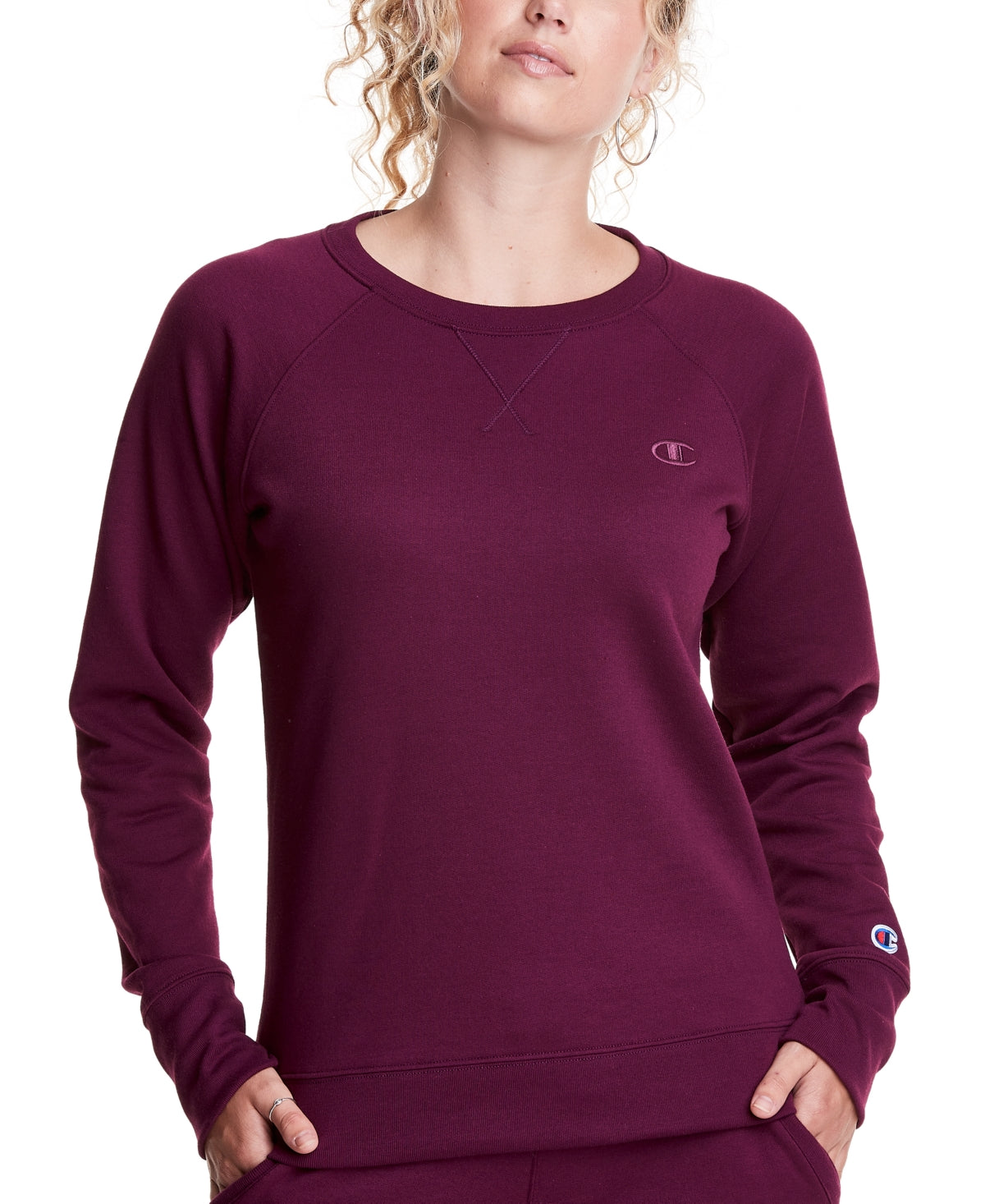 Champion Women's Powerblend Boyfriend Graphic Crew Purple Size Medium