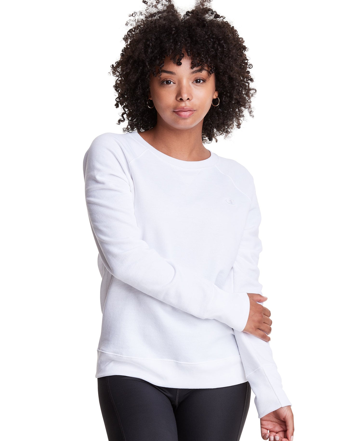 Champion Women's Powerblend Boyfriend Crewneck Top White Size Medium