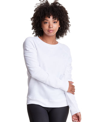 Champion Women's Powerblend Boyfriend Crewneck Top White Size Medium