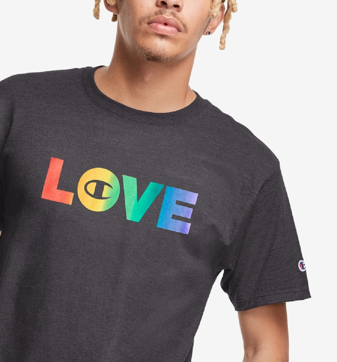 Champion Men's Rainbow Love Jersey Graphic T-Shirt Gray Size Medium