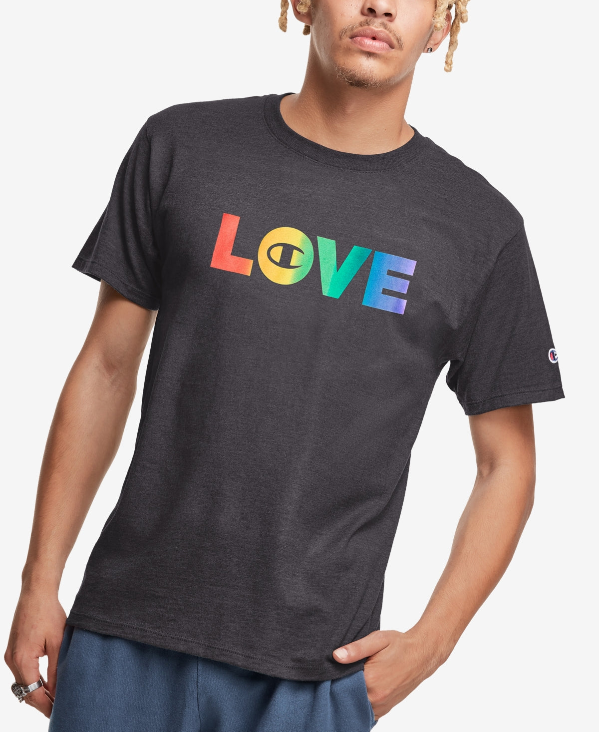 Champion Men's Rainbow Love Jersey Graphic T-Shirt Gray Size Medium