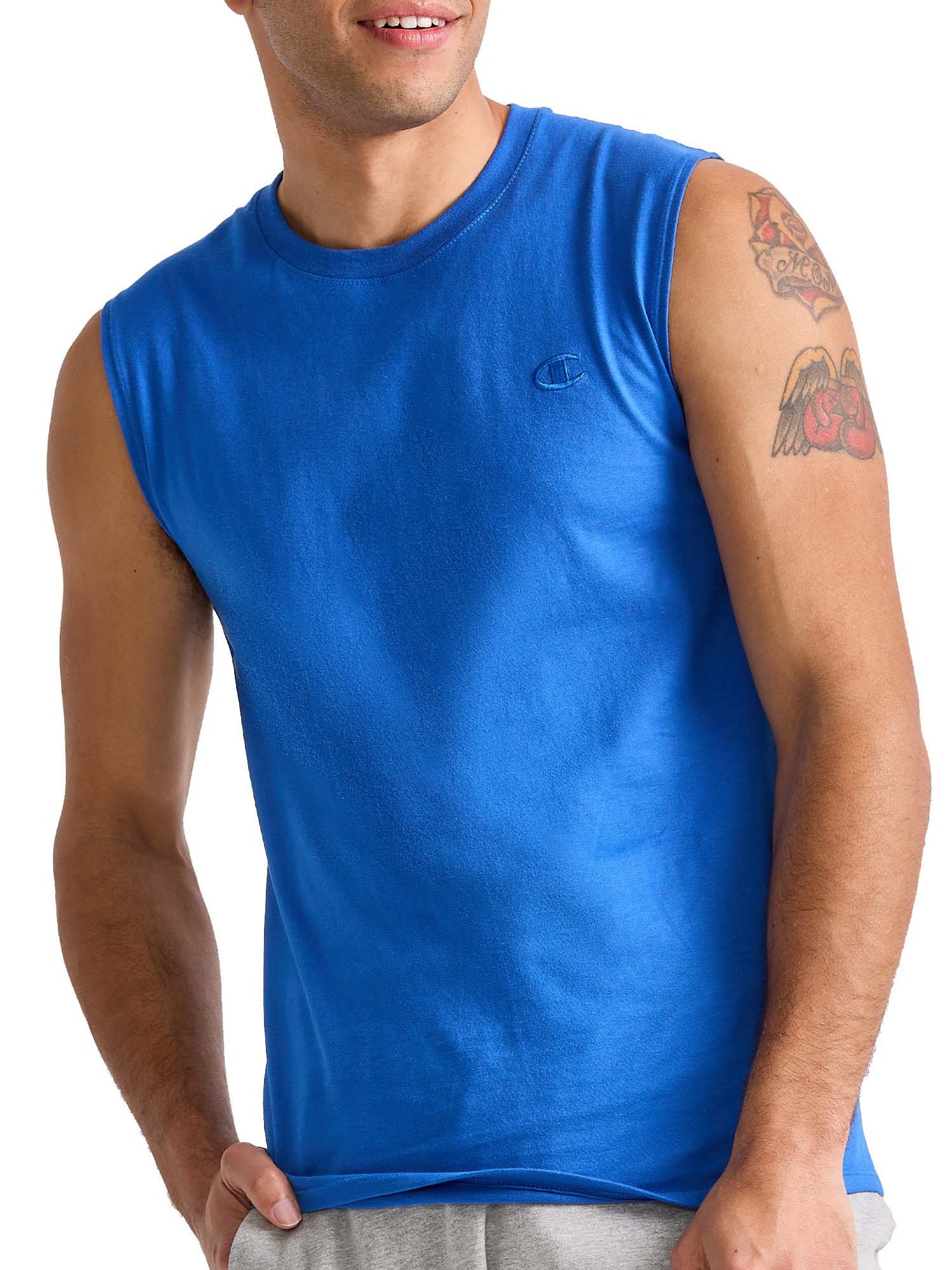 Champion Men's Classic Muscle Tee Embroidered Logo Blue Size Small