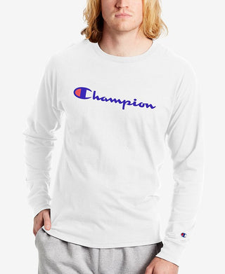Champion Men's Script Logo Long Sleeve Tshirt Green Size M