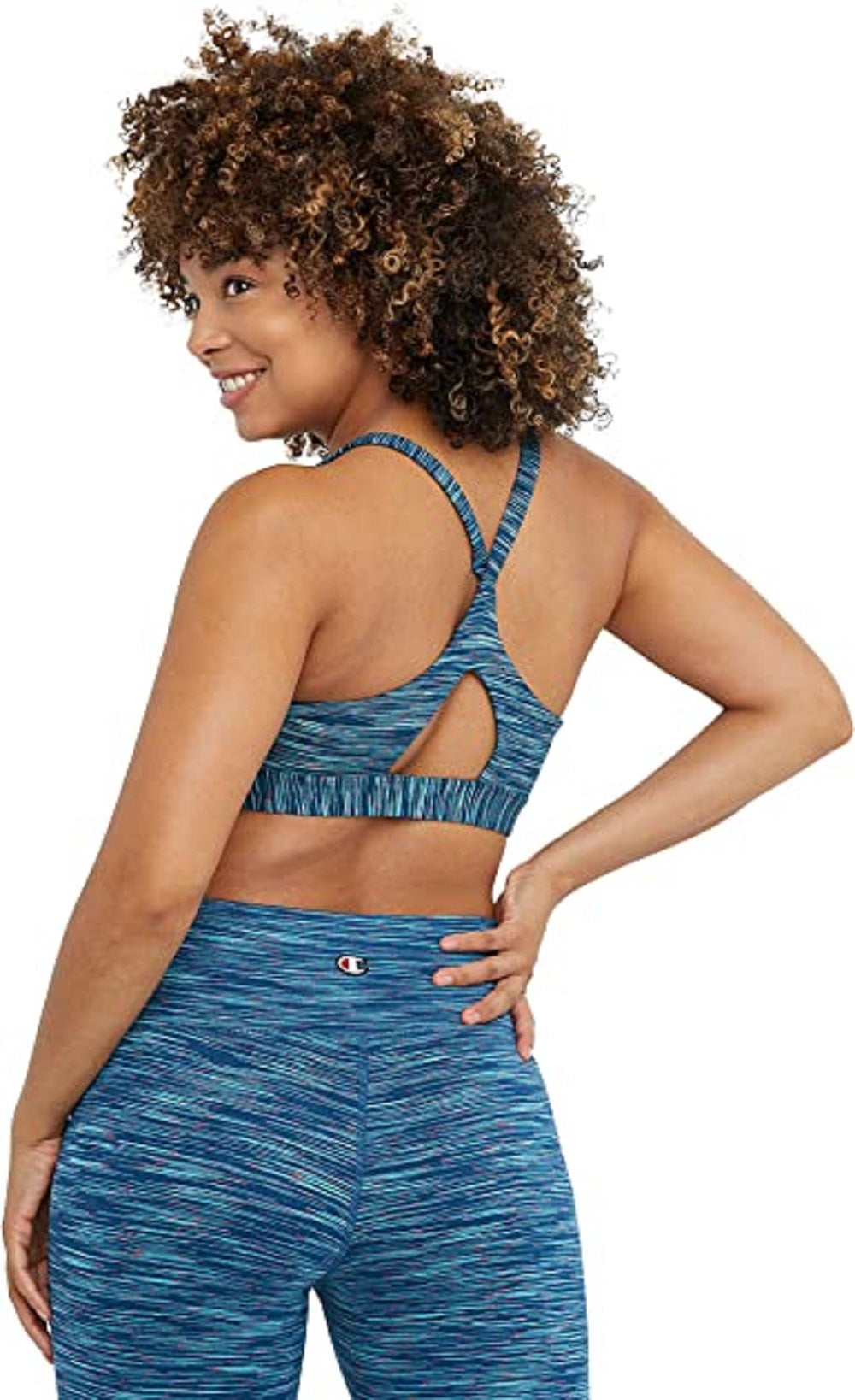 Champion Women's Ruched Sports Bra Space Dye Blue