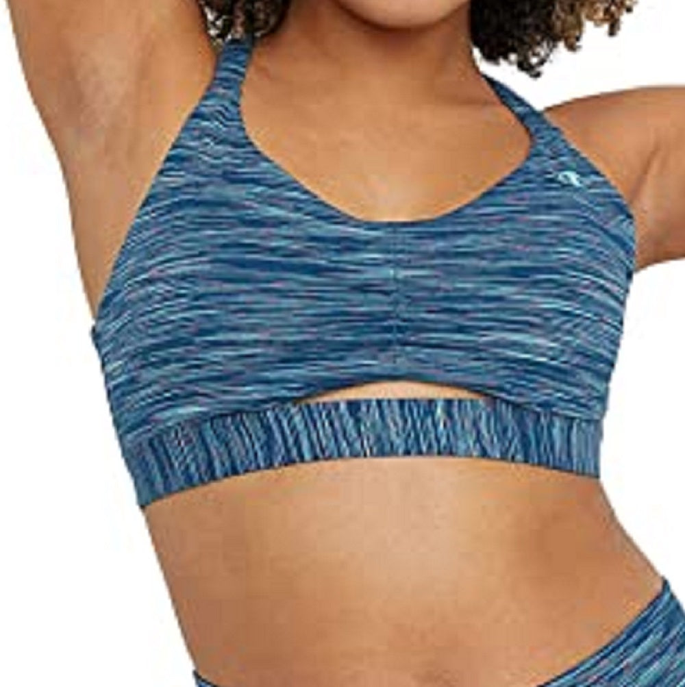 Champion Women's Ruched Sports Bra Space Dye Blue