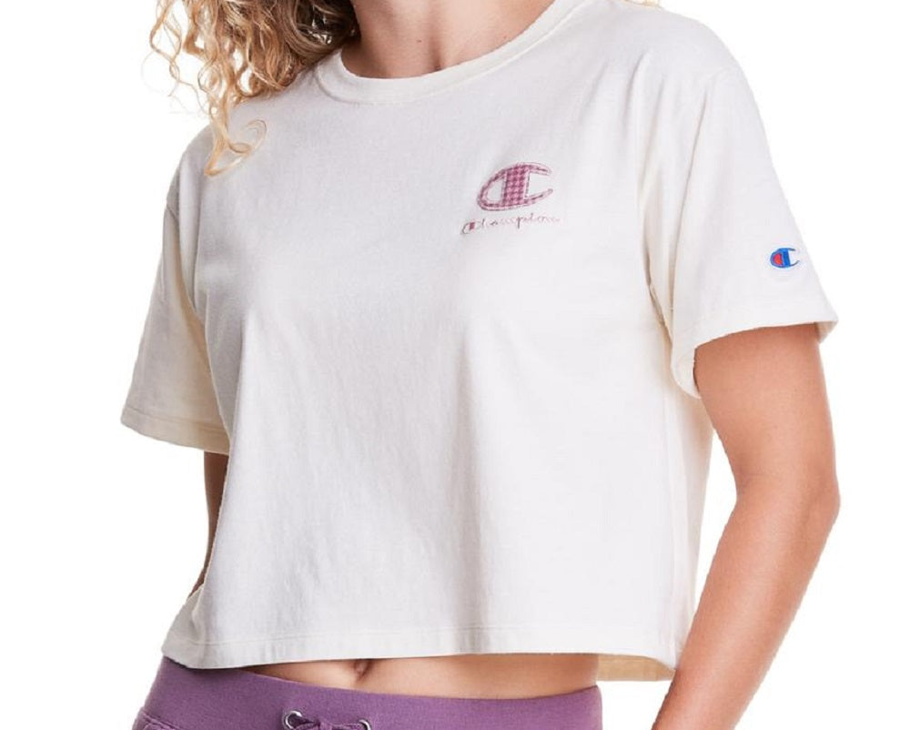 Champion Women's Graphic Floral Cropped Tee Brown Size Medium