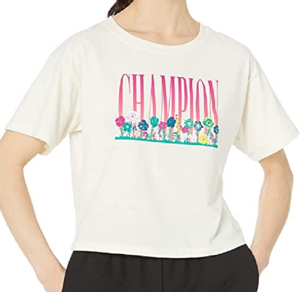 Champion Women's Graphic Floral Cropped Tee Brown Size Large